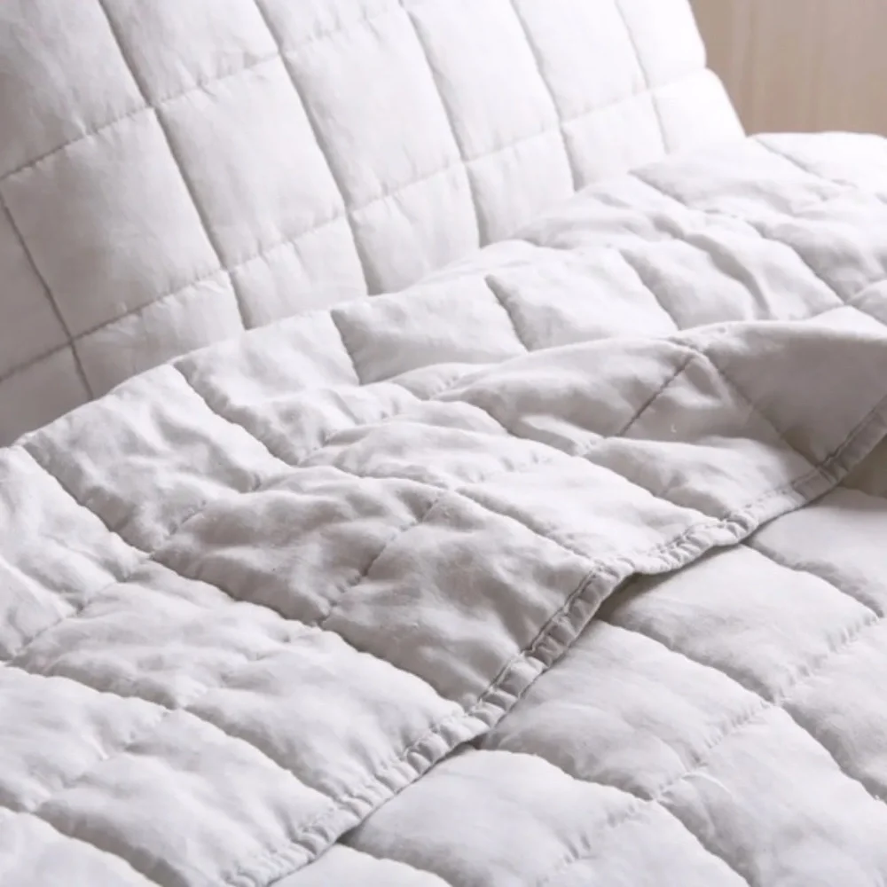 NWOT Quince European Linen Box Quilted King Sham Set in Light Grey 2 Shams